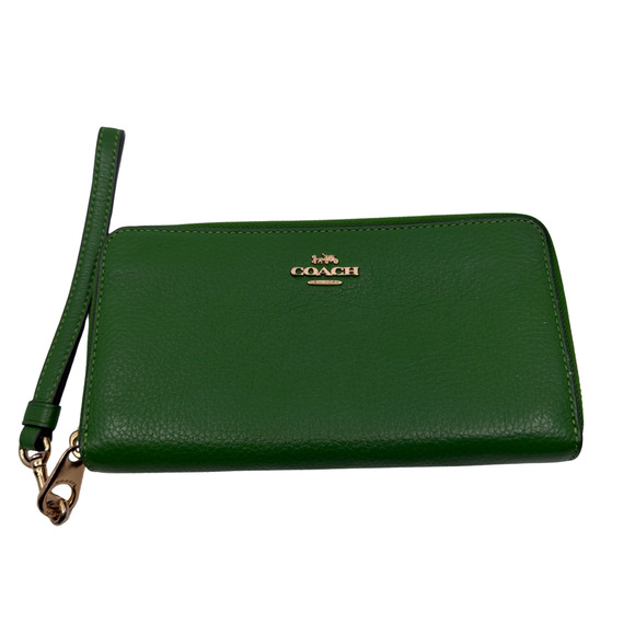 Coach Handbags - Coach Green Pebbled Leather Accordion Zip Wallet Wristlet